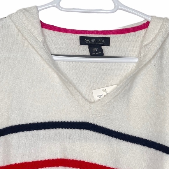 Rachel Zoe Striped Hooded Pullover Sweater Blue Red Knit Women Small Preppy - Picture 3 of 9